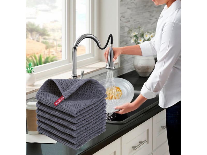  Lot de 4 ou 6 torchons de cuisine en coton gaufré 34 x 34 cm chicfurn  - Conforama D