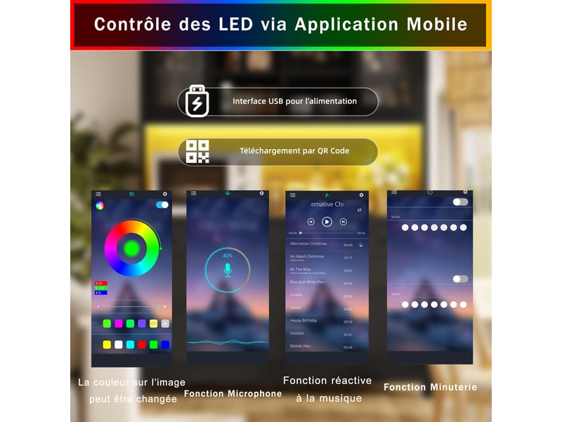  Buffet haut 140 x 38,5 x 180 cm avec led rgb pilotée par application, portes vitrées et 4 tiroirs, noir  - Conforama B
