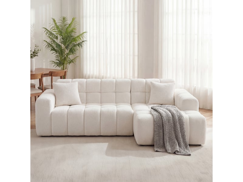  Canapé d'angle 250×150×74 cm 3 places, méridienne gauche en chenille couleur blanc  - Conforama D