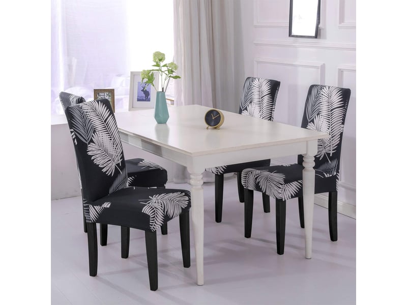  Housse de chaise élastique et rétractable pour restaurants, maisons, hôtels, mariages et conférences feuille de palmier grise, 4 XLH-ZLS-009377MF - Conforama B