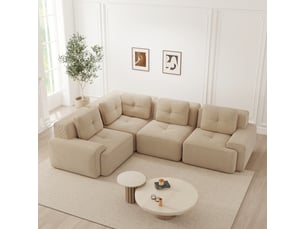 Canapé d'angle, canapé modulaire sans cadre pour salon et bureau, cord, assise profonde, sans montage, design antidérapant, beige