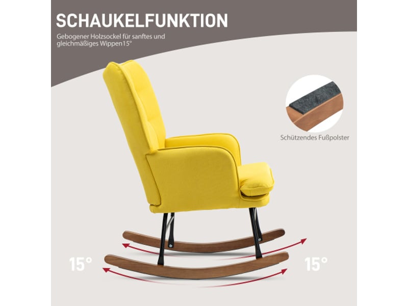  Fauteuil à bascule beige aspect lin avec repose-pieds, accoudoirs, charge 130 kg, relax  - Conforama D