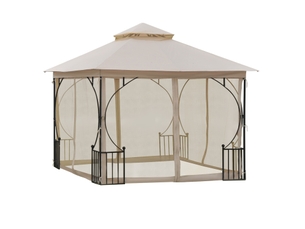 Gazebo de jardin 295 x 295 x 275 cm – beige et noir – double toit, moustiquaires et 17 piquets d'ancrage