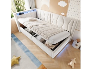 Lit coffre 90x200 cm <strong>HAVRYA</strong>  <strong></strong> coloris beige
