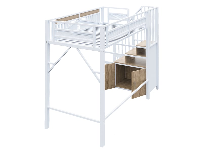  Lit mezzanine 90x200 cm avec escalier et rangements coloris blanc  - Conforama C