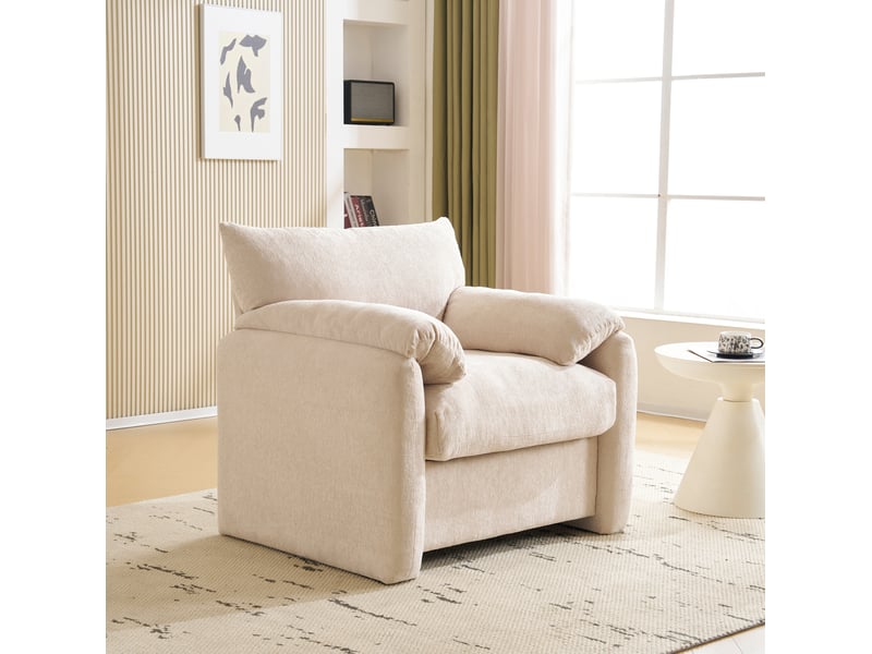  Fauteuil tcqpz en chenille beige 96 x 82 x 84 cm 1 place avec accoudoirs rembourrés pour salon et chambre  - Conforama E