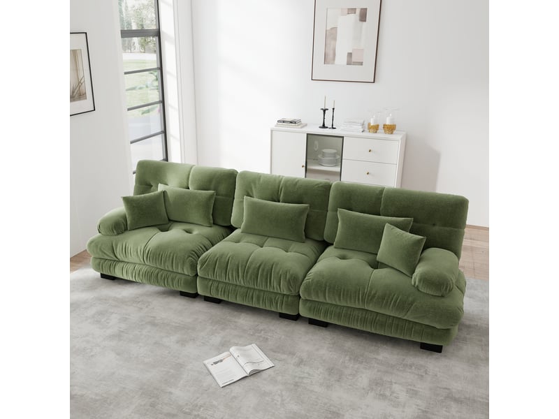 Canapé d'angle, canapé convertible; assise profonde, en chenille, 3 places - Conforama A