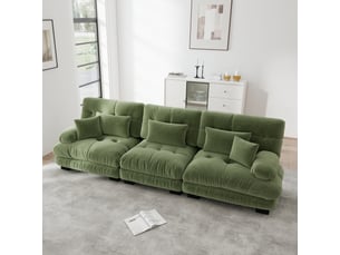 Canapé d'angle 3 places, avec couchage d'appoint, en tissu chenille, coloris vert, l313 x p77 x h81 cm, pour salon, gain de place