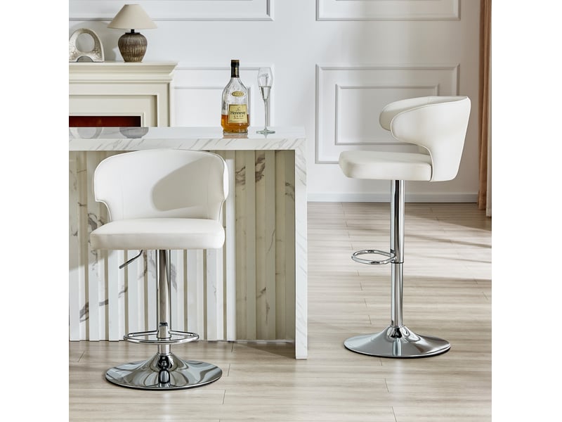  Tabourets de bar 49,7x45x110 cm lot de 2, réglables en hauteur, pivotants 360°, chaise de bar, polyuréthane (pu), blanc  - Conforama D