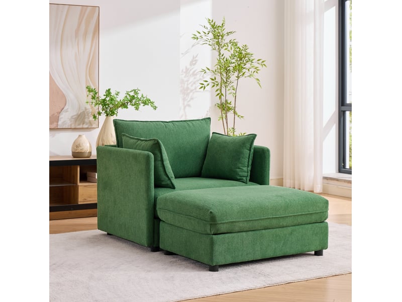  Fauteuil avec pouf 1 place modulaire avec coffre de rangement en velours altay vert 149 × 103,5 × 81 cm  - Conforama C