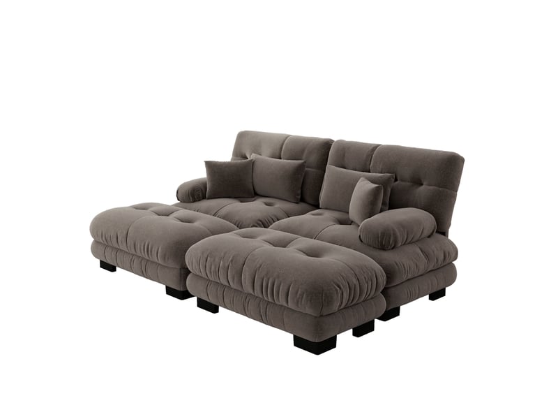 Canapé d’angle modulaire 220x145x81 cm 2 places avec 2 coussins lombaires, 2 coussins décoratifs et 2 poufs mobiles — marron - Conforama B