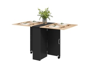 Table de cuisine pliante à roulettes, 2 étagères de rangement et 2 rallonges rabattables, style moderne, 75 x 140 x 74 cm, couleur naturelle