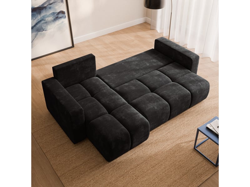  Canapé d'angle ramil, tissu chenille noir  - Conforama D