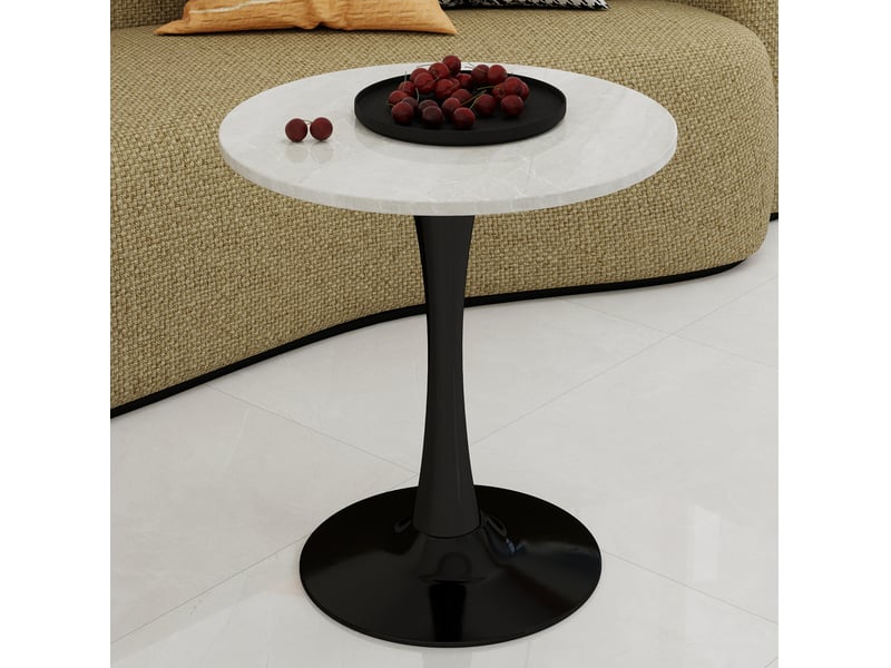  Table ronde 70 cm noire et blanche en marbre artificiel, 2 à 4 personnes  - Conforama B