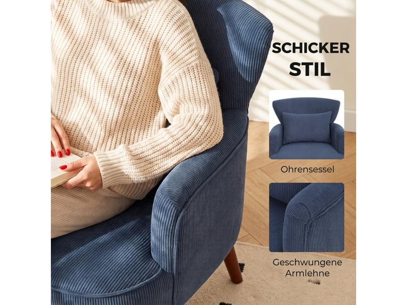 Fauteuil de salon - fauteuil moderne, fauteuil d'appoint rembourré avec coussin lombaire, bleu, 69.5 x 69 x 78 cm - Conforama W