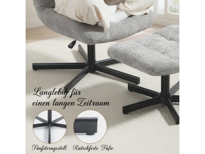  Fauteuil inclinable et pivotant avec repose-pieds en velours gris T5828P575005 - Conforama E