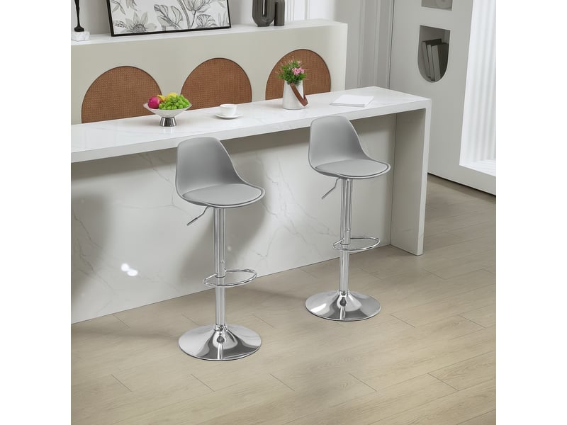  Ensemble de 2 tabourets de bar avec dossier et repose-pieds, en pp, cuir pu et acier, 38 x 42 x 82-104 cm, gris  - Conforama C
