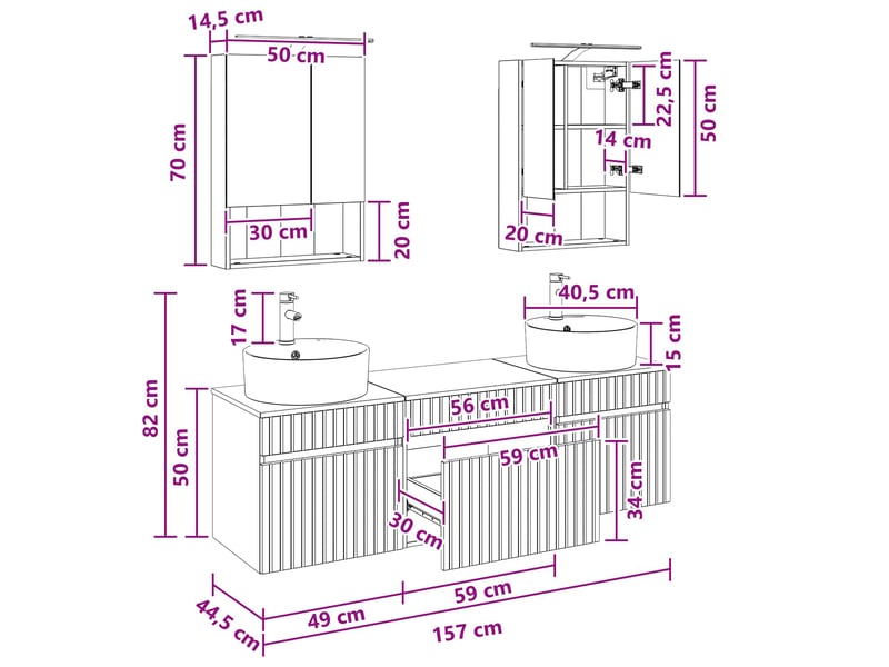  Vidaxl ensemble d'armoire de salle de bain 5 pcs chêne fumé  - Conforama C