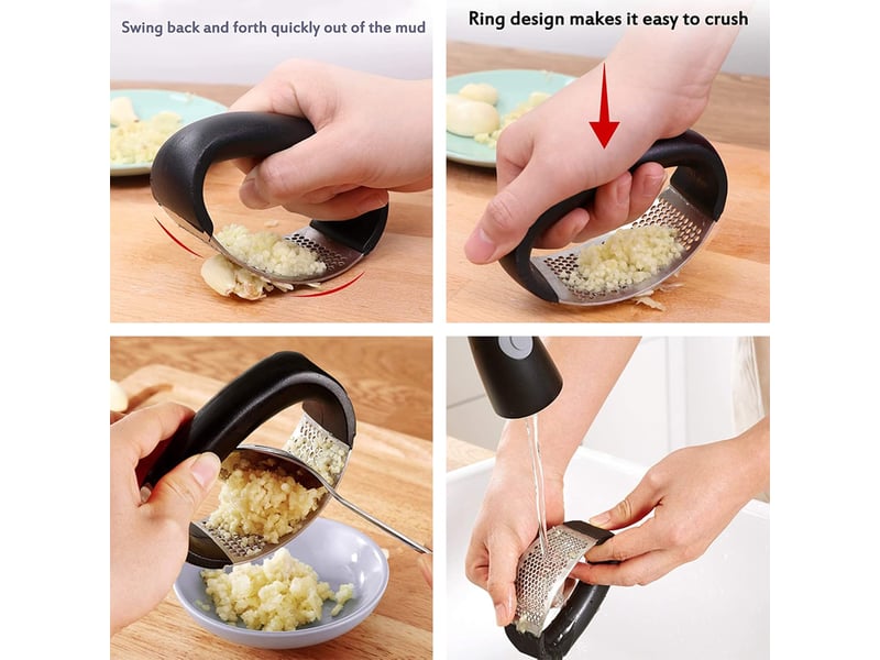 Presse-ail, presse-ail en acier inoxydable, ustensile de cuisine professionnel, presse-ail avec poignée ergonomique, râpe à ail en silicone - Conforama C