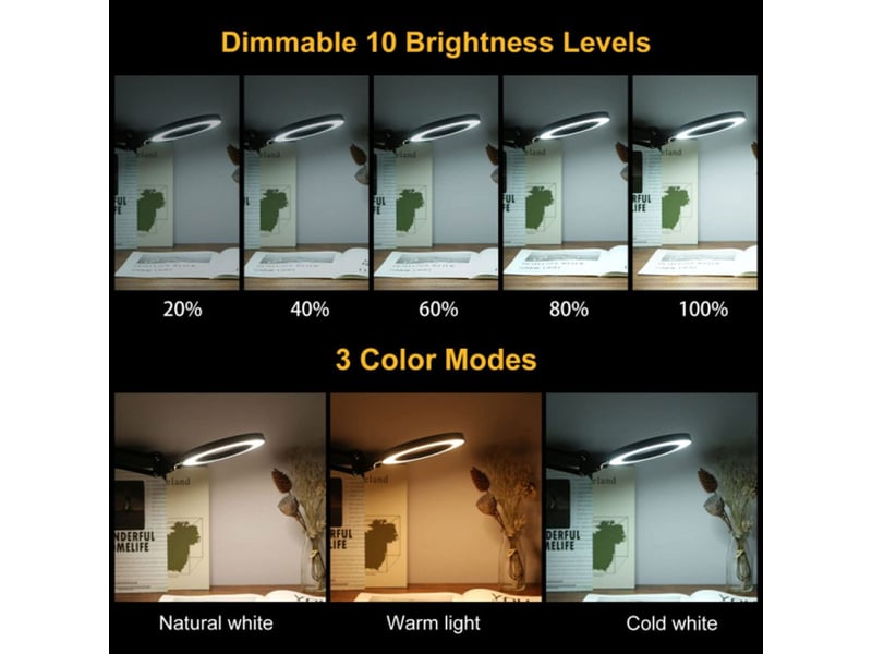  Lampe de bureau led clip 48 led 360° noir rechargeable usb 3 températures 300040006000k  - Conforama E