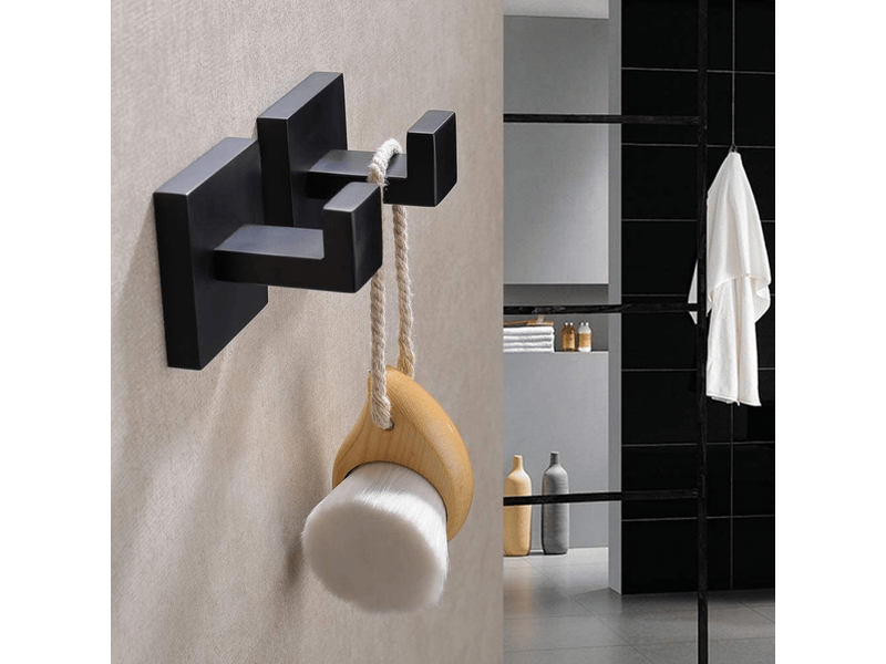  Ensemble de 2 crochets de salle de bain, patère carrée en acier inoxydable, noir  - Conforama C