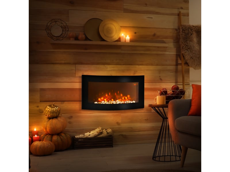  Cheminée électrique murale noire avec led et télécommande, 10002000 w  - Conforama D