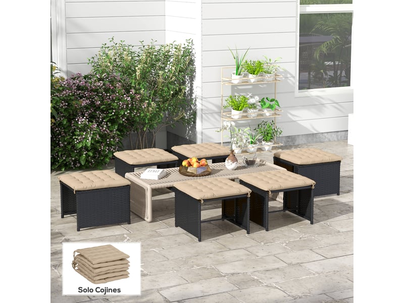  Lot de 6 coussins de chaise de jardin rembourrés 40x40 cm avec rubans kaki  - Conforama C