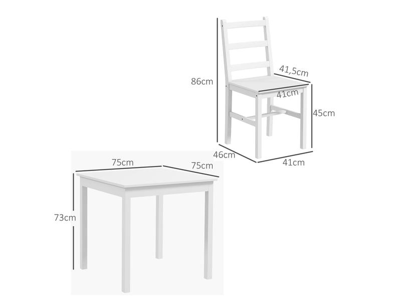  Ensemble de salle à manger 3 pièces, coin salon, table et chaises, bois massif, blanc  - Conforama E