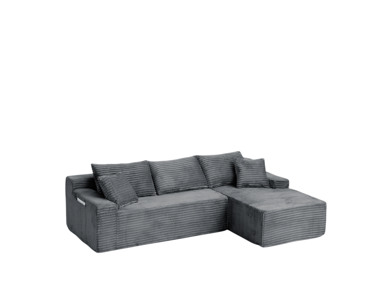  Canapé d’angle modulable 4 places en velours côtelé gris, 239x156x79 cm  - Conforama D