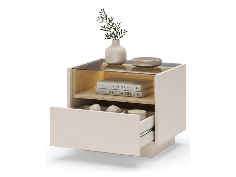  Table de chevet veirra, un tiroir, 53x40x43h cm beige Veirra - Conforama A