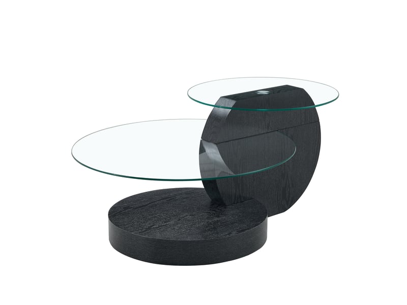  Table basse 90x70x44 cm avec verre de sécurité, meuble de salon, style simple, structure en mdf, noir et transparent  - Conforama A