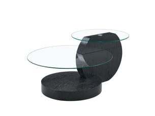 Table basse 90x70x44 cm avec verre de sécurité, meuble de salon, style simple, structure en mdf, noir et transparent