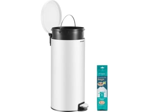 Poubelle ronde avec pédale 29,5 x 37,1 x 63 cm pratique pour cuisine salle de bain en acier blanc 12_0012090