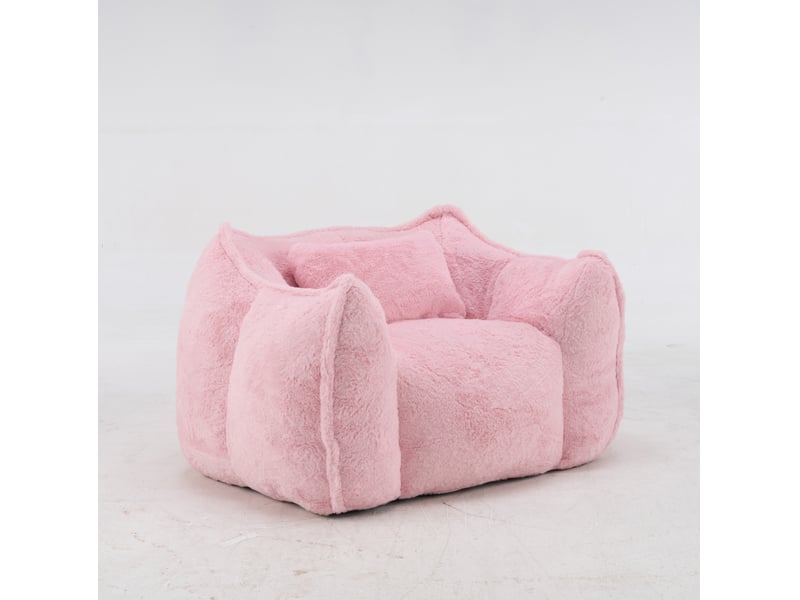  Fauteuil‑poire géant 123x97x73 cm avec coussin, sans montage, fauteuil relax moelleux, remplissage mousse, fausse fourrure, rose  - Conforama A