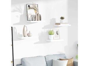 Lot de 4 étagères flottantes, étagères murales blanc brillant 40x23,5x3,8 cm mdf cf42271