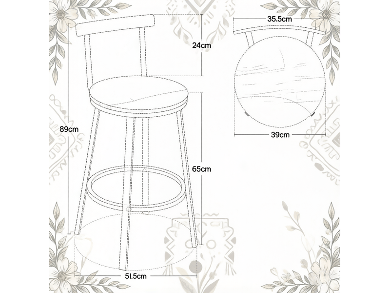 Tabouret de bar avec dossier 65 cm métal et mdf bois desmiu lot de 2 4071298373066 - Conforama C
