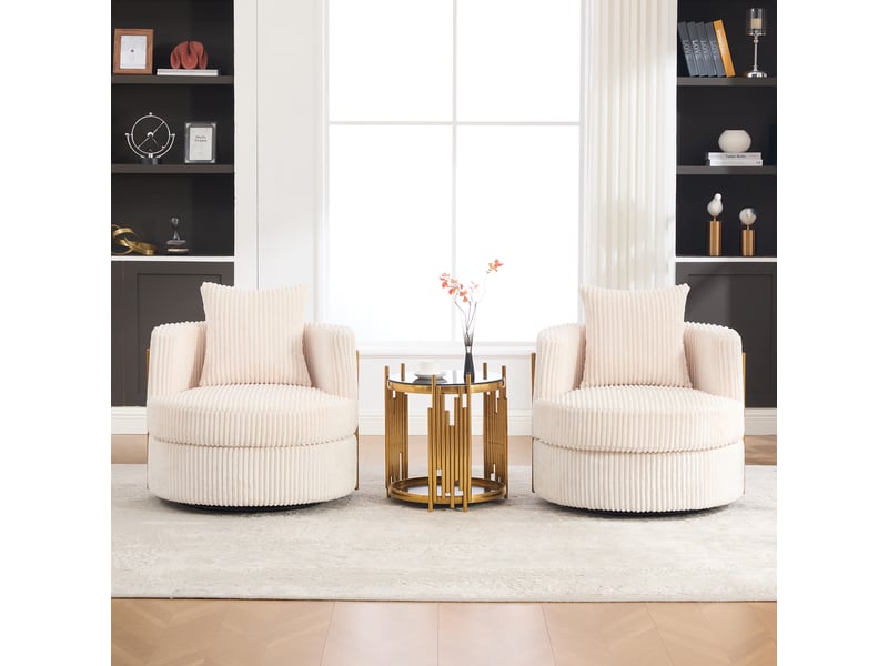  Fauteuil 1 place - 76 x 79 x 78 cm - fauteuil tournant 360° en cord, coffre de rangement et coussin inclus - beige  - Conforama B