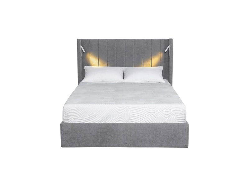  Lit coffre stan 3 140x190 cm tissu gris avec ouverture au pied et 2 lampes led usb a+c KTSTAN3MGREY140 - Conforama B
