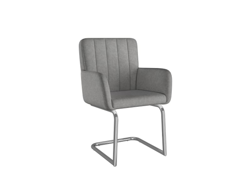  Ensemble de 2 chaises à rayures verticales, fauteuil rembourré à pieds métal zigzag, chaise longue gris cuir synthétique  - Conforama A
