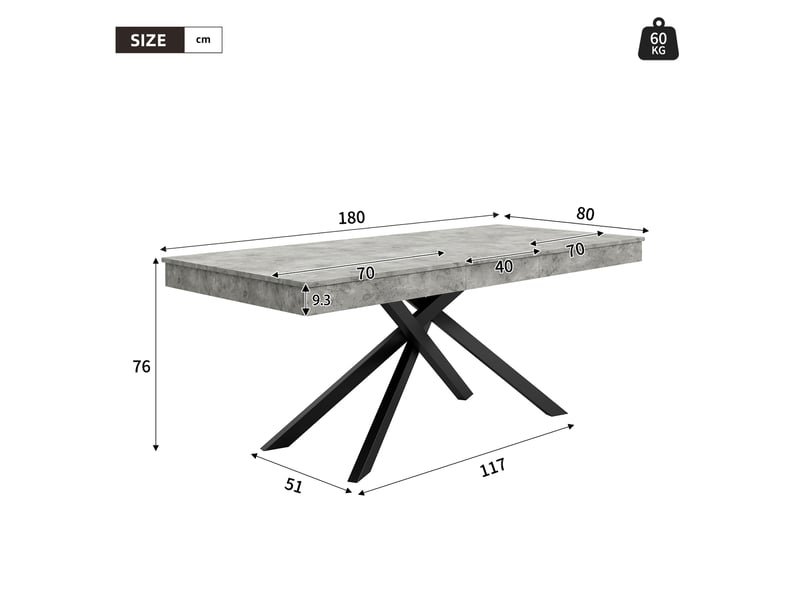 Table à manger extensible 140180 x 80 cm pour 6 à 8 personnes, forme rectangulaire, plateau épais et pieds en métal, style épuré pour salle à manger ou cuisine - gris OPULERANE TRADING LTD - Conforama D