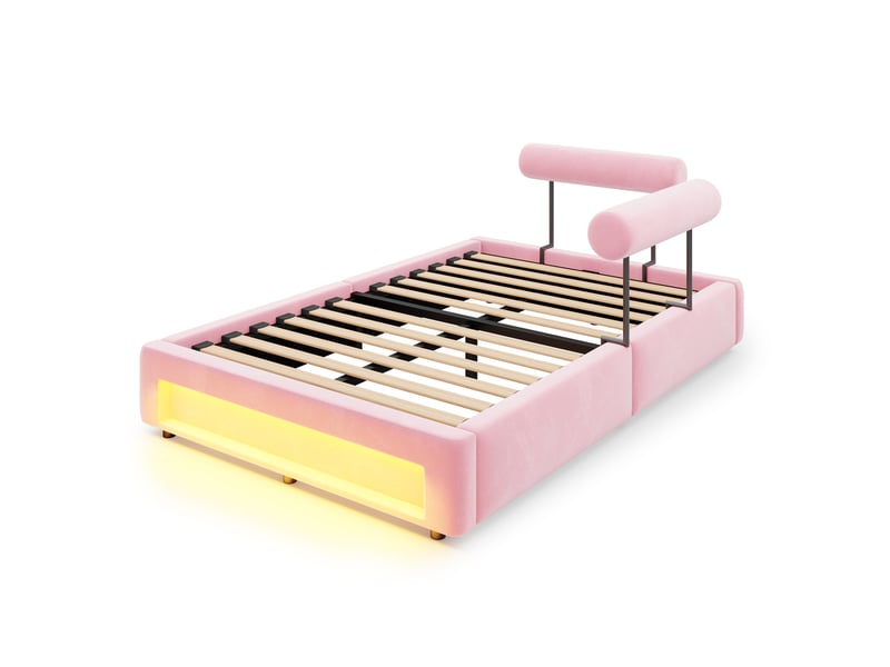 Lit enfant 140x200 cm coloris rose led velours - Conforama E