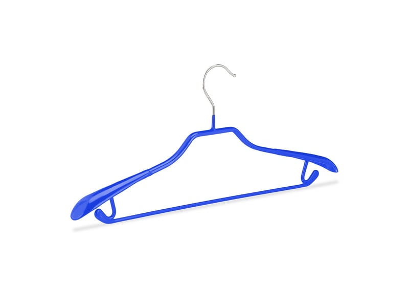  Lot de 10 cintres antidérapants pour costumes large support épaules rangement 19 x 45 x 3,5 cm en métal bleu 13_0009024  - Conforama A