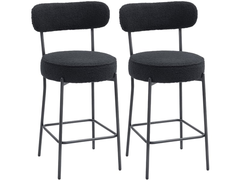  Tabourets de bar lot de 2 avec repose-pieds - lpospi - cadre métal, polyester noir 59,0×38,0×64,0 cm  - Conforama A