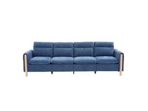 Canapé d'angle panoramique fixe SOGEU  4 places Tissu bleu avec coffre de rangement