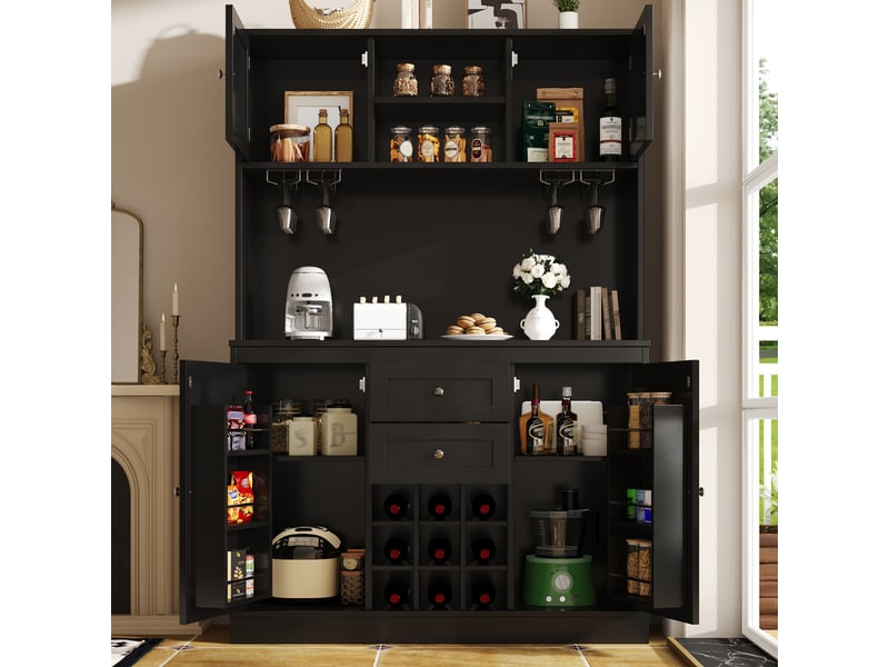  Meuble de cuisine noir avec 4 portes et 2 tiroirs, meuble haut de cuisine 120 x 40 x 188 cm  - Conforama D
