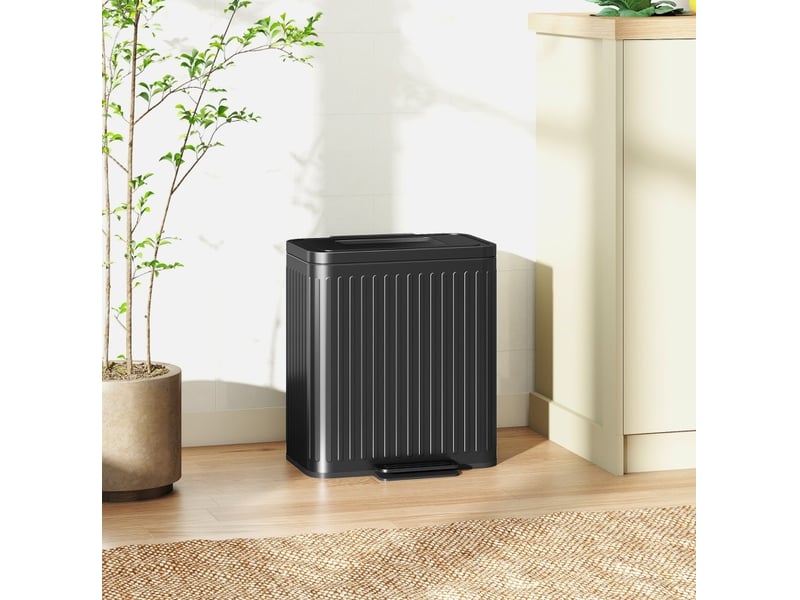  Poubelle de cuisine 2 x 20 l noire en métal et plastique, pédale et bacs amovibles pour le tri des déchets  - Conforama E