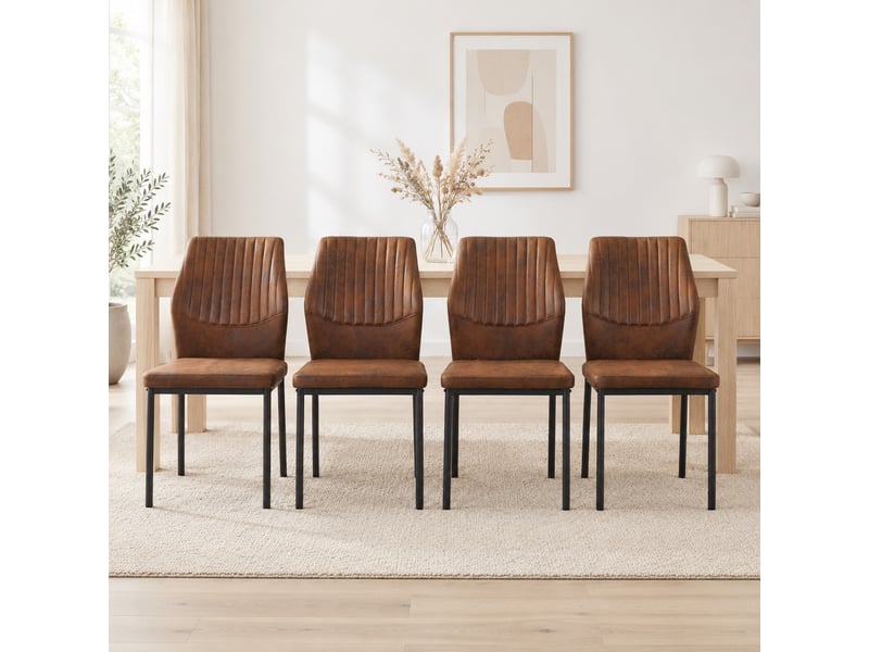  Lot de 4 chaises de salle à manger ergonomiques  - pieds antidérapants, tissu et métal - marron noir  - Conforama C
