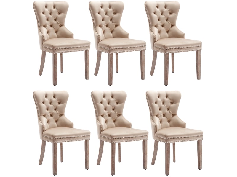 Lot de 6 chaises de salle à manger en velours beige avec pieds réglables - Conforama A