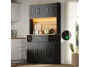 Buffet de cuisine avec led rgb 105 x 40 x 180 cm, rangements, tiroir, casiers à bouteilles et prises usb