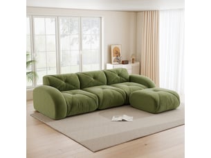Canapé modulable 2 places 281cm canapé droit avec 1 pouf, mousse haute densité 32d, tissu chenille doux, assise confortable, vert